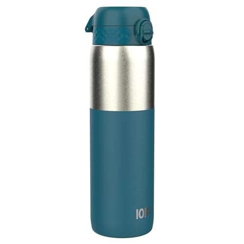 ION8 Lightweight 1 Litre Steel Water Bottle, Non-Insulated, Leak Proof, Easy to Open, Secure Lock, Dishwasher Safe, Flip Cover, Carry Handle,Ideal for Travel & Active Lifestyles, Half Cut Deep Teal