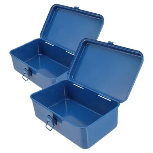 2pcs Portable Iron Tool Box with Latching Handles, Large Capacity Blue