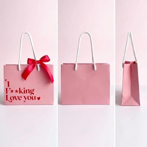 Valentines Gift Bag with Ribbon Bow, Pink Gift Bags for Valentine's Day, Mother's Day, Birthday, Wedding - Pink Valentine Gift Bags for Him/Her Boyfriend Girlfriend Bestie — view 2