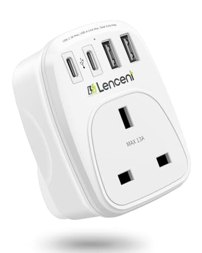 LENCENT USB Plug Charger UK, 2 Type C&2 USB Ports, 1 Way Socket Extension