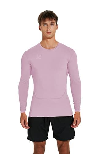 vf VFIT Compression T-shirt Men Long Sleeve Thermal Sports Fitness Running Breathable Quick Drying GYM Stretch Fabric Tight Training Football Basketball (PINK,L) — view 2