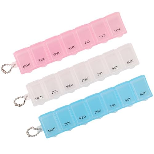 WedDecor 3-Pack 7-Day One-Time-A-Day Travel Pill Box Organiser – Moisture-Proof Transparent Medicine Organiser with Snap Lids, 7-Compartment Case for Health & Personal Care