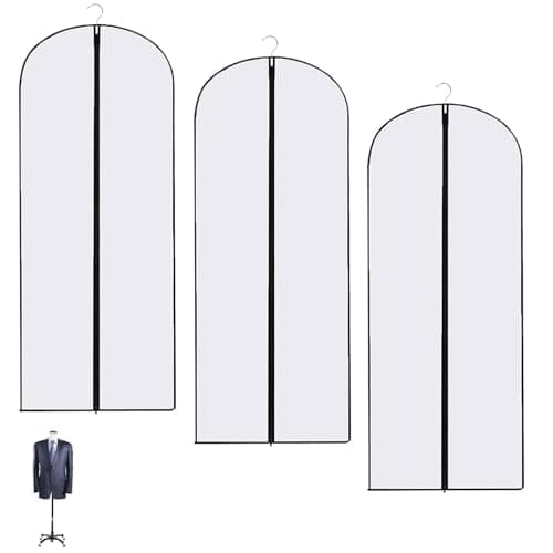 3PCS Dress Bags Covers Long, Full Length Garment Bags with Zipper, 60 x 140cm Dustproof Dress Covers for Women, Black Border Storage Solution for Seasonal Clothing and Travel