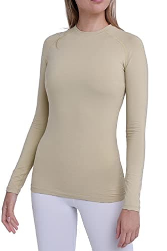 TCA Super Thermal Top Women - Ladies Thermal Vest - Thermals Womens - Ski Base Layer Women - Workout Tops for Cold Weather - Sandstorm, M