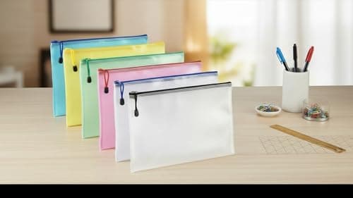 A4 Plastic Zip Wallet File Mesh Bags Storage Document Folder Waterproof Pouch for School Office Homework Travel Storage Bags Size (Pack of 6) (A4) — view 4