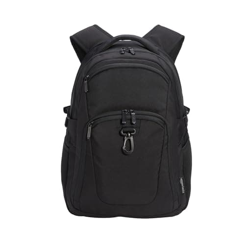 Amazon Basics 15.6-Inch Laptop Backpack, Water Resistant Rucksack for Business Travel, Work or School, Padded Shoulder Straps, Black