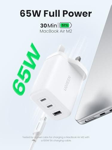 UGREEN USB C Charger 65W GaN Fast Charger 3 Port Compact Travel Plug — view 2