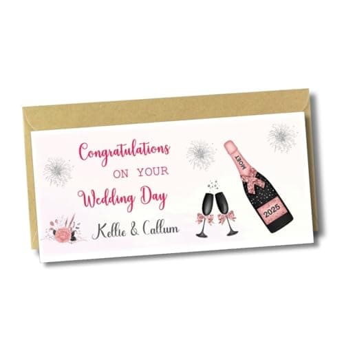 All Things Personal Personalised Wedding Money Wallet Card Set with Champagne Design, 21x10cm with Matching Envelope, Perfect for Cash and Vouchers