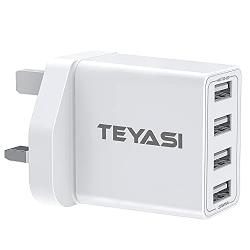USB Plug, Multi USB Charger Plugs UK 25W Phone Plugs with USB Port Multiple 4 Way 3 PIN Mains Charge Head 5V 5AMP Multiport Charging for iPhone 14 Pro Max 13 12 11 SE XS XR X 8 7 6 5, iPad