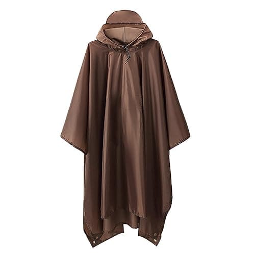 Waterproof Poncho Adult, Reusable Rain Poncho Lightweight Waterproof Raincoat Emergency with Hood for Outdoor Hiking Camping Cycling Traveling (Brown, One Size) — view 4