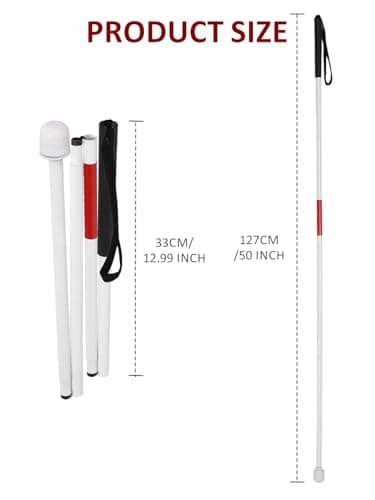 Haosie Folding Blind Cane, 127cm / 50inch Aluminium Alloy White Blind Stick — view 2