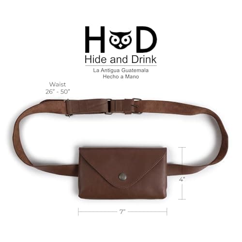 Hide & Drink, Rustic Leather Waist Pouch, Fanny Pack, Bag, Purse, Phone Holder Cable Case, Samsung iPhone, Easy Travel for Digital Nomads Handmade, Bourbon Brown, 10 x 1.75 x 6 inches, Classic — view 5