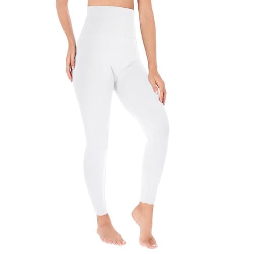 FUTURO FASHION Women’s Petite High Waist Leggings with Fleece Lining – Lightweight Thermal Leggings White 8/10