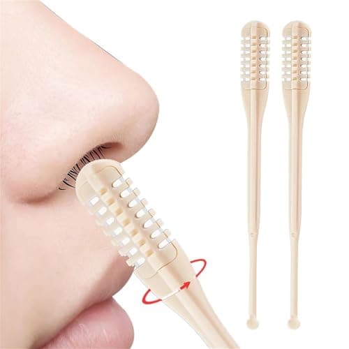 Upgraded 2-in-1 Nasal Hair with 360° Rotating Trimmer Head Double- Nostril Grooming Tool for Men and Women Portable Ear Hair Remover Precision Stainless Steel Cleaner Travel- Personal (Beige, 10cm)