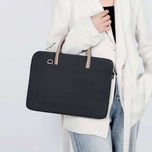 FUNSEED 15.6 Inch Laptop Bag for Women Men Polyester Lightweight Solid Work Computer Laptop Messenger Briefcase Bag for Travel Office, Black, Large — view 2