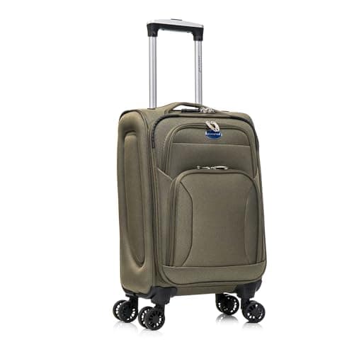 Aerostar Carry-on 20" Lightweight Soft Expandable Suitcase, Hand Luggage 4 Wheels & Combination Lock, 55x35x20cm | Accepted All Airlines easyjet, RyanAir, British Airways (Army Green, 32 litres)