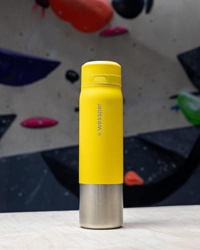 Wessper Steel Water Bottle with Water Filter 1000 ml,BPA-Free, Thermos Flask with Disc Water Filter, Drinking Bottle Ideal for Sports, Cycling, Fitness- Yellow — view 5