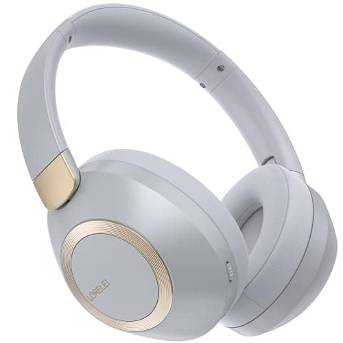 LORELEI B-C6 Wireless Over-Ear Headphones, 50H Playtime Foldable, Lightweight Bluetooth Headsets, Deep Bass, Built-in Microphone, Memory Foam Earmuffs, for Travel (Smoke Grey)