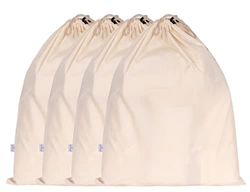HB 4-Pack Cotton Large Drawstring Pouches 19" x 24" (48.2 x 60.9 cm) Muslin Grocery Home Storage Luggage Organizer Storage Dust-Proof Bags Cover for Shoes, Handbags, Backpacks