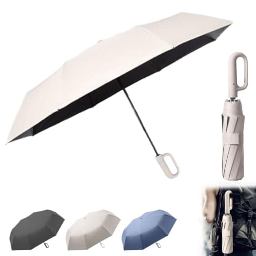 erised's bifrost Foldable Travel Umbrella, Automatic, 8 Ribs, Sun Protection, UPF 50+, Teflon, Lightweight Compact, Carabiner Handle Design, Backpack & Car, for Men & Women, beige, 96CM