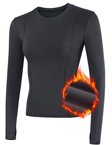 IECCP Women Thermal Long Sleeve Thermal Top with Thumb Holes Shirts Crew Neck Fleece Lined Base Layer Soft Undershirt Tops Cold Weather Athletic Shirt Gray M — view 5