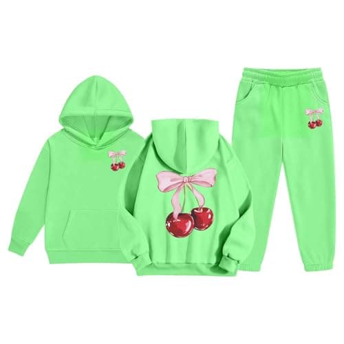 Girls 2-Piece Cherry Bow Hoodie Joggers Set, Soft Sweatsuit for Back to School — view 4