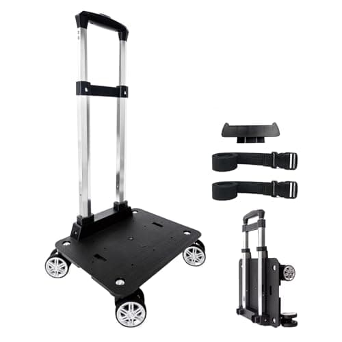 HapBoby Backpack Trolley Wheeled Cart-Backpack Hand Truck with Luggage Strap,Aluminium Alloy Folding Trolley Cart for Bags Backpack Travel Luggage Cart