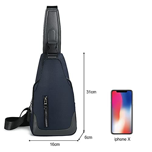 Aucuu Men's Chest Bag, Waterproof Shoulder Bag, Leisure Chest Bag with USB Charging Port, Travel Backpack for Hiking, Cycling, Travel, Camping (with 1 x USB), Blue, 54 — view 4