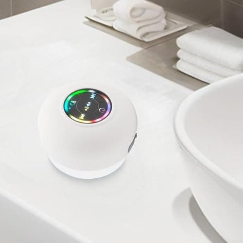 IPX4 BT Shower Speaker with RGB Lights, Portable Wireless Speaker Built-in Mic for Outdoor Travel Party, 3W for MINI Speaker for Bathroom(White) — view 5