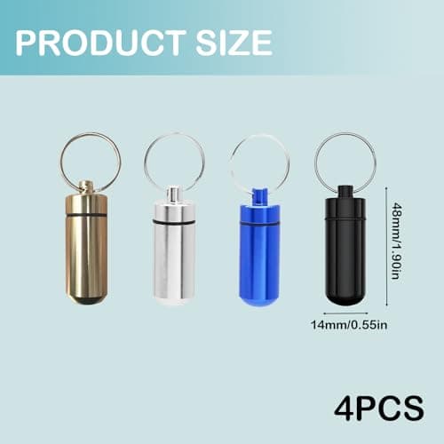 Verazquy 4Pcs Waterproof Aluminum Pill Box, Small Metal Pack Keyring Portable Travel Tablet Mini Box Container Keychain Pill Holder Organizer Pocket Case Small Travel Case with Container for Outdoor — view 2