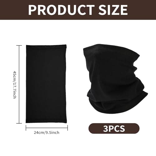 3 Pack Bandana Neck Warmer Ski Snood for Men & Women Winter Fleece Windproof Neck Gaiter Multifunctional Headwear Face Mask Elastic Gaiters Headband Snood Resistence for Outdoors Sports Cycling Hiking — view 2