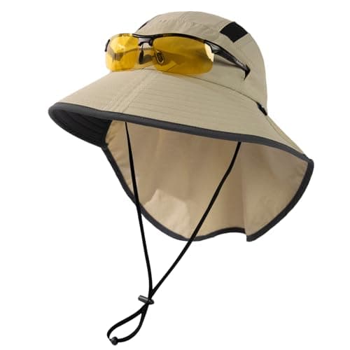 TOP-EX M/L/XL/XXL Unisex Mens Sun Hat for Women with Neck Flap Sunglass Lock UV Protection Wide Brim Outdoor Fishing Hats Waterproof & Packable Beige L/XL