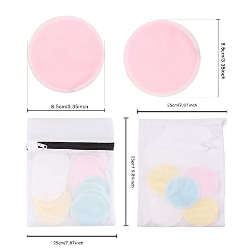 Reusable Makeup Remover Pads| Bamboo Fiber Organic Cotton Pads Face| Cotton Rounds Eyes Make Up Remover Pads Zero Waste Washable| for All Skin Types | 1 Laundry Bag+1 Storage Bag| 16 Pcs — view 3