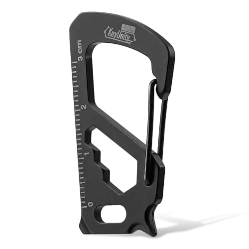 KeyUnity KS00S Carabiner Clip Multitool Stainless Steel 7 Tools in 1,Quick Release Clasp,Wrench,Cross Screwdriver, Slotted Screwdriver,Bottle Opener,Ruler,Key Holder (PVD Black,Small)