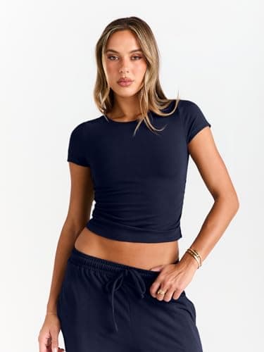 LILLUSORY 2 Piece Lounge Wear Sets for Women UK Vacation Travel Outfit Airport Casual Elastic Waisted Wide Leg Trousers Co Ord Sets Dressly Capsule Wardrobe Clothing 2026 Navy S — view 5