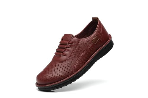 IVACHY Women's Comfort Walking Trainers, Breathable Perforated, Flat Platform Casual Work Shoes Wine Red — view 4