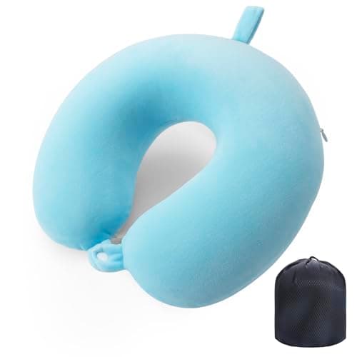 WENGX Travel Pillow Neck Pillow Memory Foam Travel Pillows Head Support Cushion for Airplane Train Car Office Travel Essential Flight Pillows for a Long Hauls Sleeping Rest (Pale Blue)