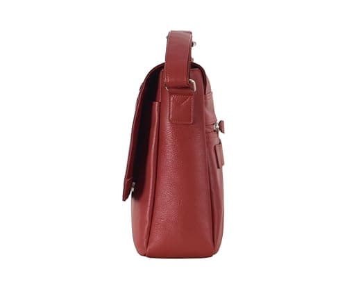 Laptop Messenger Bag Red Cowhide Leather Briefcase Shoulder Office Travel Bag 7111 — view 3