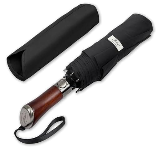 Balios Folding Umbrella Lux Hardwood Handle Auto Open Close JET BLACK