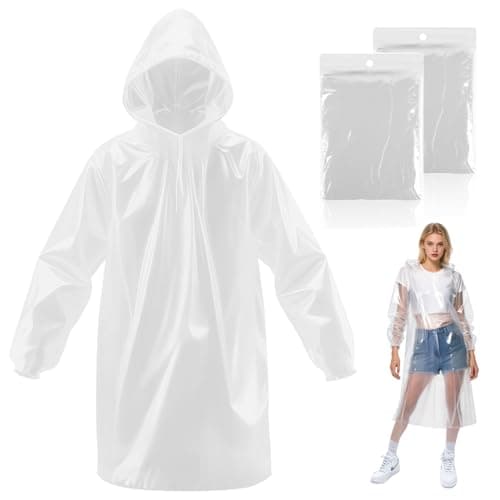 GAOHUI Disposable Rain Poncho, 2PCS Waterproof Poncho Waterproof Adult Emergency Rain Coats for Women Men with Hood and Sleeves for Festival Essentials, Theme Park, Fishing, Camping, Hiking
