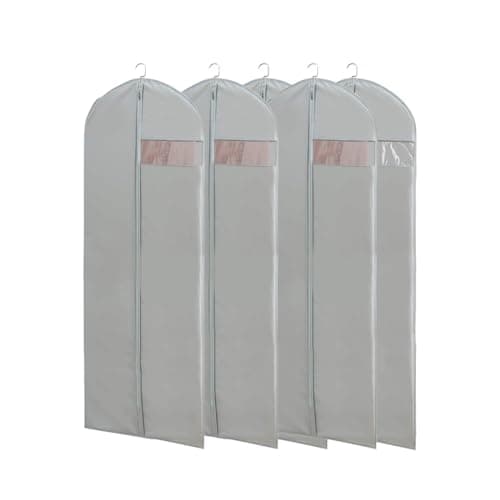 XIANTIAN Clothes Protector Bags Dustproof Clothes Covers Moth Proof Coat Covers with Zip， (Set of 5) Foldable Washable Clear Lightweight Garment Bags (grey, 60x150)