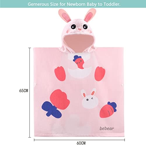 Bebamour Baby Hooded Towels Wearable Hooded Towel for Boys Girls Absorbent Hooded Towel for Toddlers, 25"x 23", 0-6 Years, Rabbit — view 4