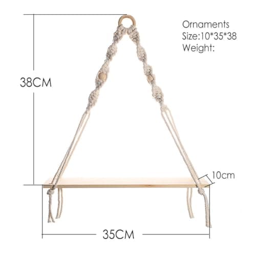 LOORGVEL Macrame Nordic Wood Wall Shelf Cotton Rope Beige Handmade Decor — view 3