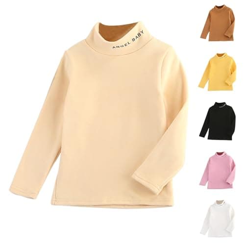 Unisex Children Thermal Underwear Boys Girls Long Sleeve Turtleneck T-Shirt Tops Kids Spring Fall Casual Solid Color Warm Pullover Children Back to School Basic Soft Tops (Black, 7-8 Years) — view 3