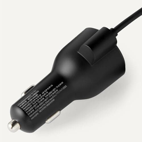 Amazon Basics Fast-Charging Car Charger for Phone and Tablet, 1 USB-C+1 USB-A +1 Built-in 1.5m Coiled Cable USB-C, 60w, Black — view 4