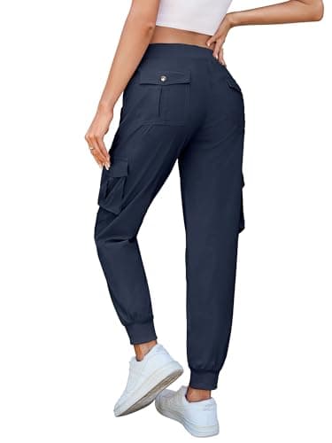 Hormtaer Women's Cargo Joggers Walking Trousers Lightweight Quick Dry Hiking Multi Pants Casual Outdoor Travel Gym Athletic Workout (B Navy, M) — view 2