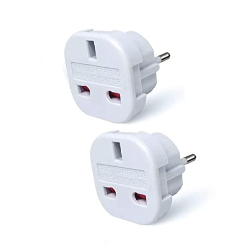 MOBIBAY Pack of 2 Travel Adaptor | UK to European Plug Adapter Converter (Euro Type C, E, F) 3 Pin to 2 Pin Type G, EU Plugs for Europe Accessories,Italy,Cape Verde,Poland,Spain,Turkey,Greece,Bulgaria