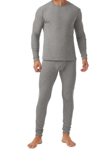 QIXING Men's Long Johns Thermal Underwear Set Fleece Lined Heavyweight Thermal Base Layer for Winter (Gray, L)