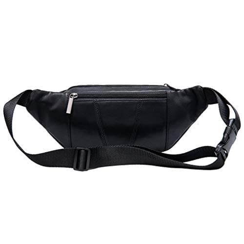 Hebetag Leather Fanny Pack Waist Bag for Men Women Travel Hiking Running Hip Bum Belt Slim Cell Phone Purse Wallet Pouch Black — view 2