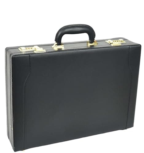 Leather Attache Case Twin Combination Lock Briefcase Expandable Organiser HOL1196 Black